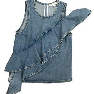 Jonathan Simkhai Denim Sleeveless Top with Ruffle Detail & Zip back. Size 0